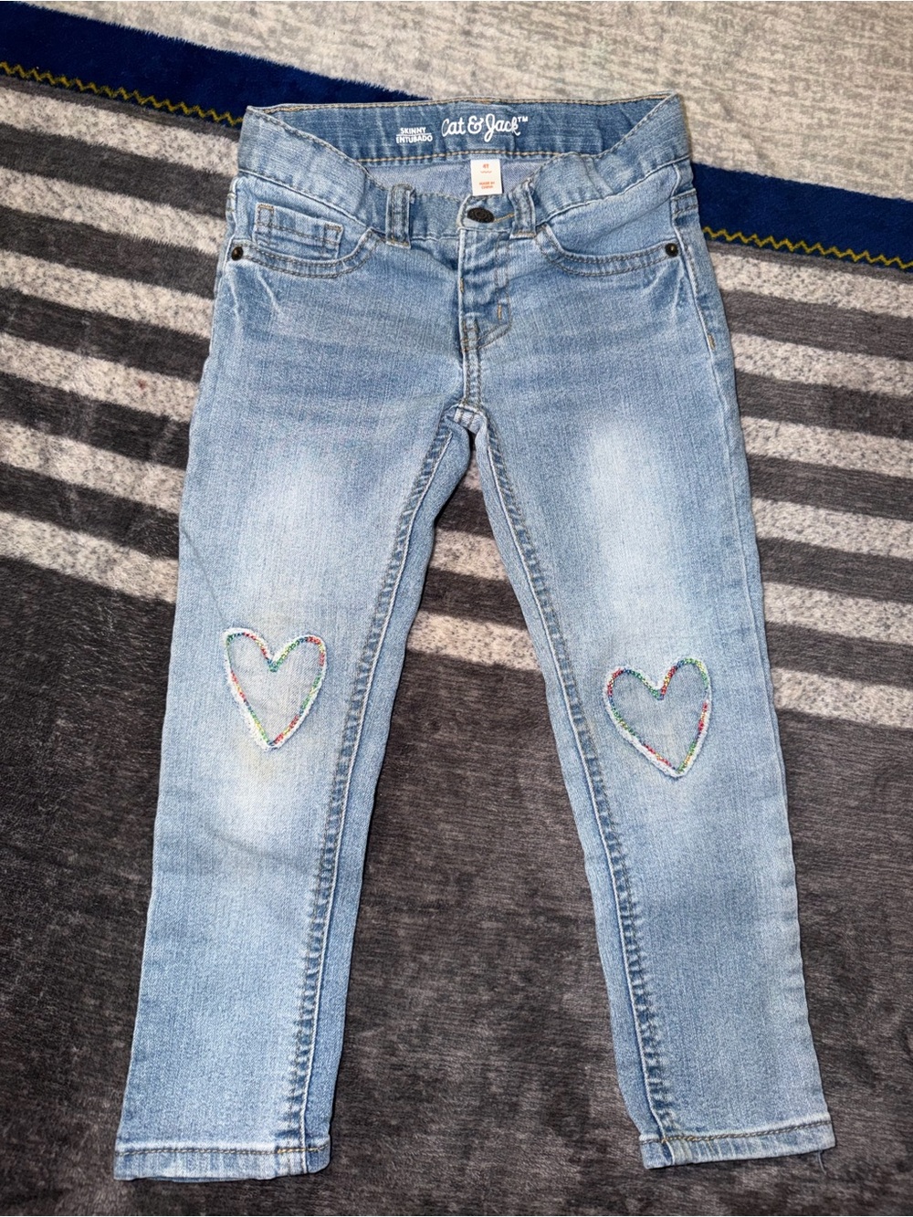 Cat & Jack Light Blue Skinny Jeans with Rainbow Heart Knees